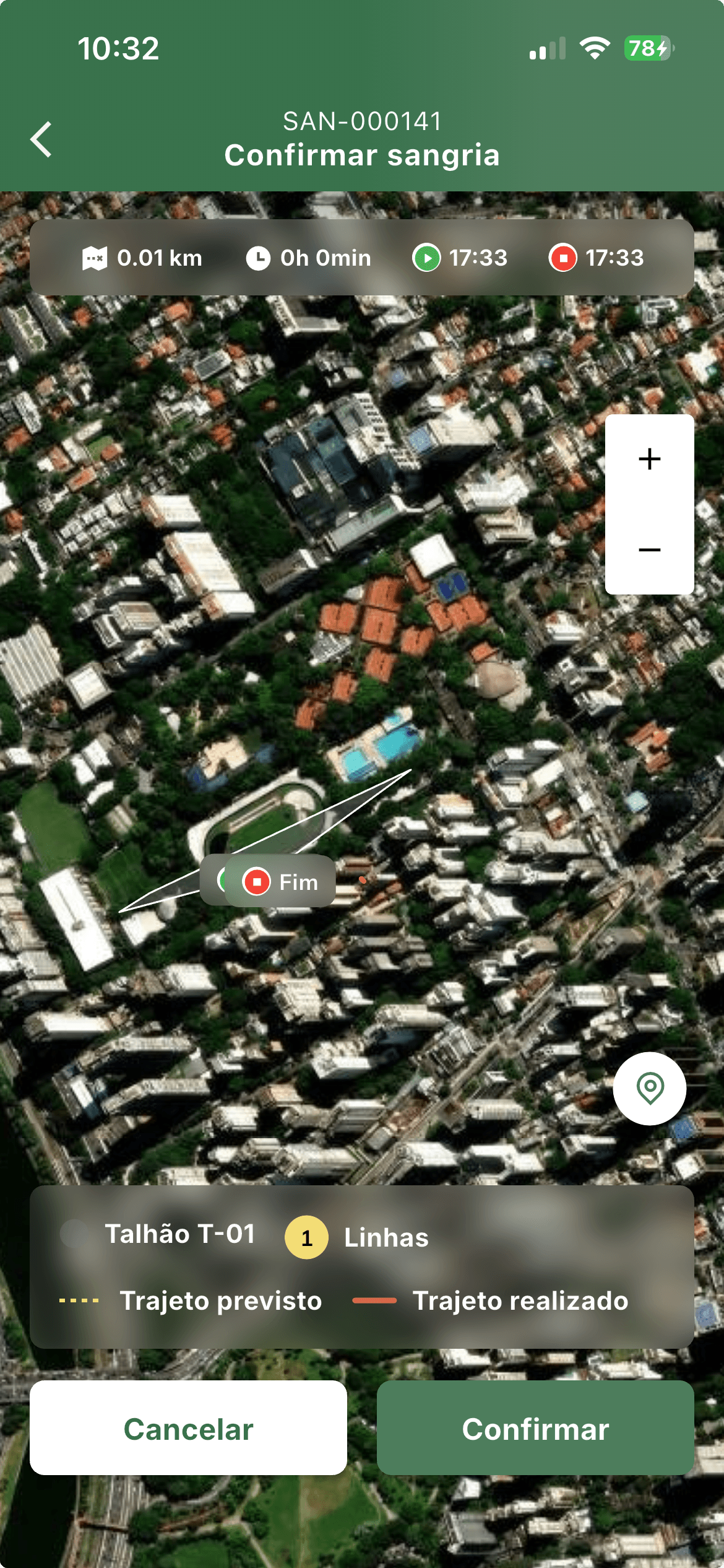 Confirmação de sangria pendente no app Hevea Flow Produtor