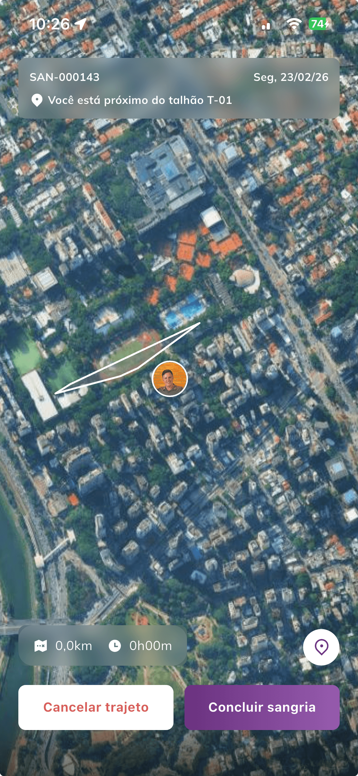 Registro de sangria no app Hevea Flow Parceiro